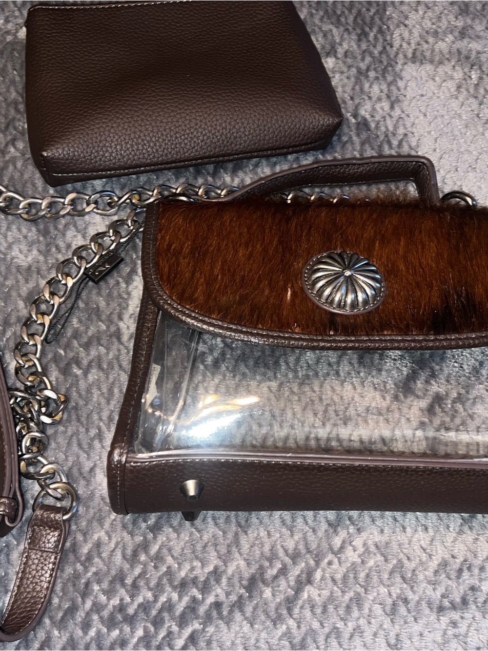 Montana West Clear Crossbody with Haircalf Flap and Silver Concho
